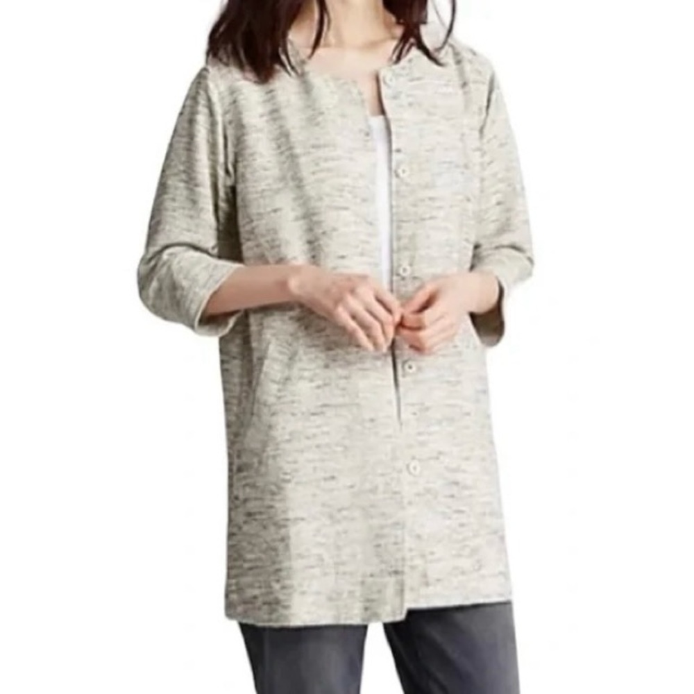 EILEEN FISHER Textured Tweed Snap-Button Jacket